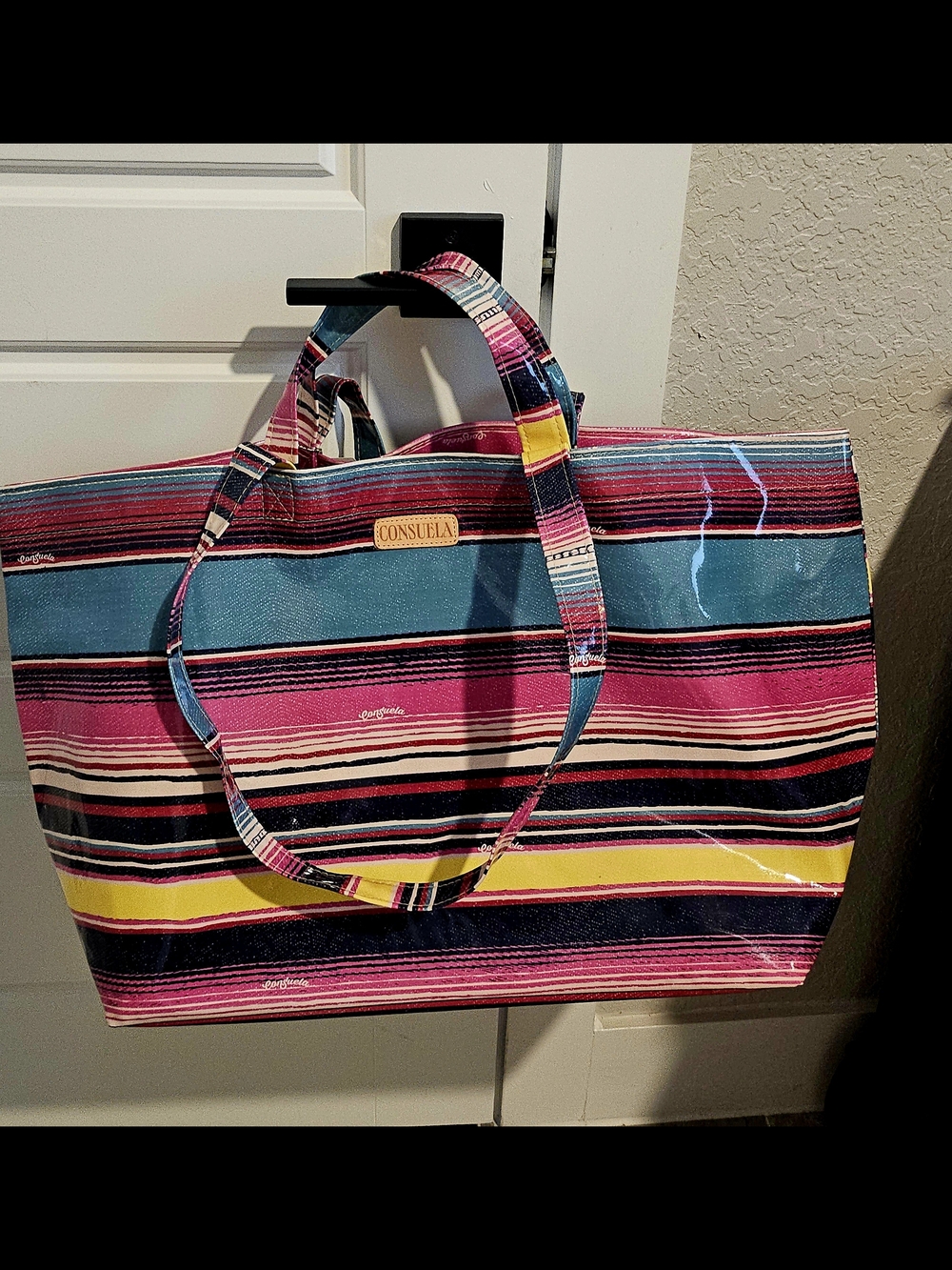 Consuela Multicolor Striped Jumbo Tote Bag - Pink/Blue
